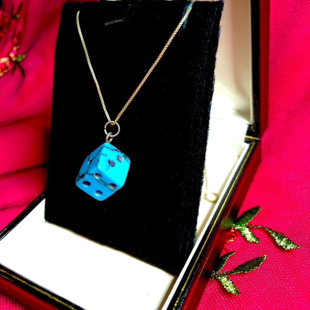 Turquoise Dice sterling silver necklace